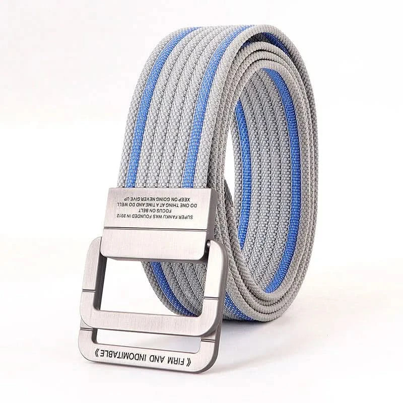 Unisex Canvas Belt with Double Metal Ring Buckle, 110–170 cm