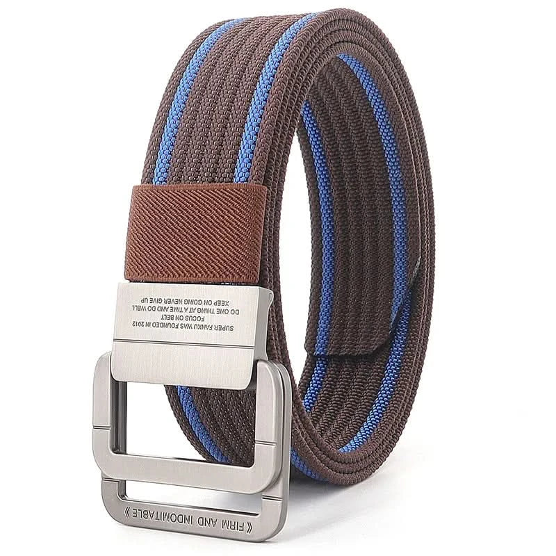 Unisex Canvas Belt with Double Metal Ring Buckle, 110–170 cm