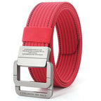 Unisex Canvas Belt with Double Metal Ring Buckle, 110–170 cm