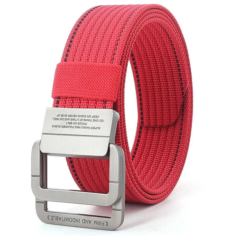 Unisex Canvas Belt with Double Metal Ring Buckle, 110–170 cm