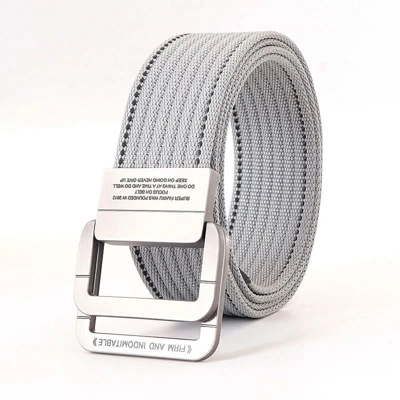 Unisex Canvas Belt with Double Metal Ring Buckle, 110–170 cm