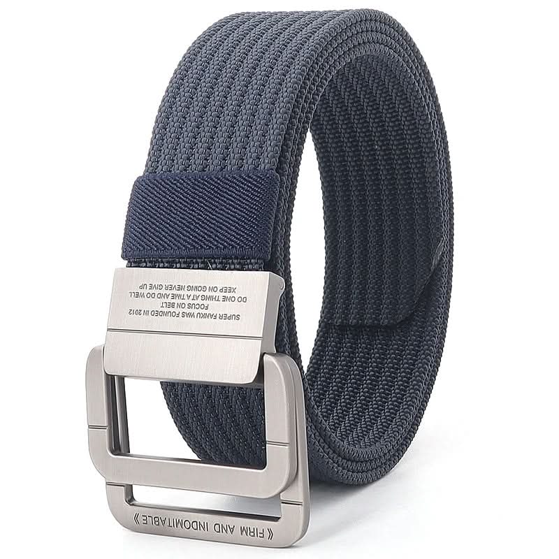 Unisex Canvas Belt with Double Metal Ring Buckle, 110–170 cm