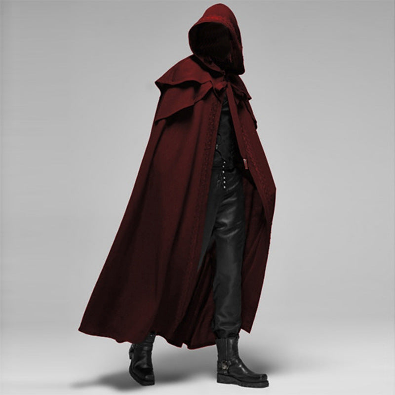 Unisex Hooded Velvet-Look Gothic Cape, Black, Cotton-Polyester Blend