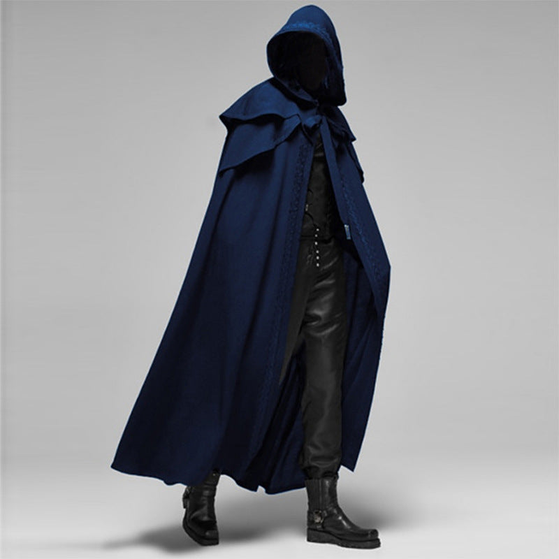 Unisex Hooded Velvet-Look Gothic Cape, Black, Cotton-Polyester Blend