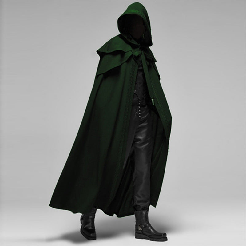 Unisex Hooded Velvet-Look Gothic Cape, Black, Cotton-Polyester Blend