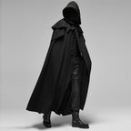 Unisex Hooded Velvet-Look Gothic Cape, Black, Cotton-Polyester Blend