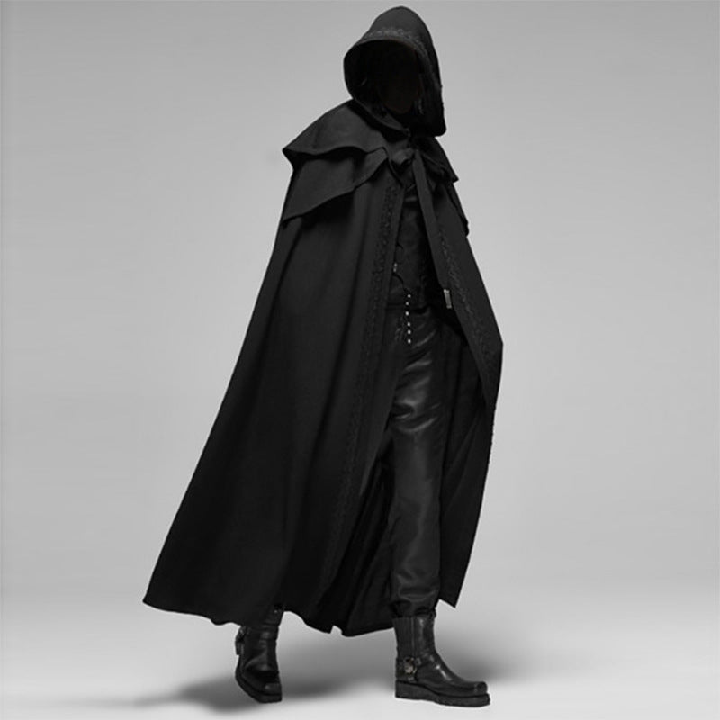 Unisex Hooded Velvet-Look Gothic Cape, Black, Cotton-Polyester Blend