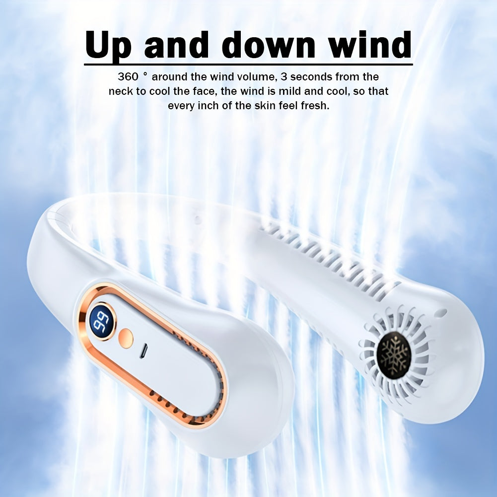 USB Rechargeable 5-Speed Adjustable Bladeless Neck Fan with Digital Display, view 2