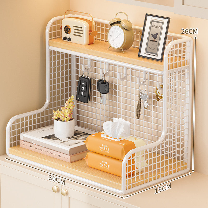 Wall-Mounted Double Shelf Organizer with Hooks | Thrascher