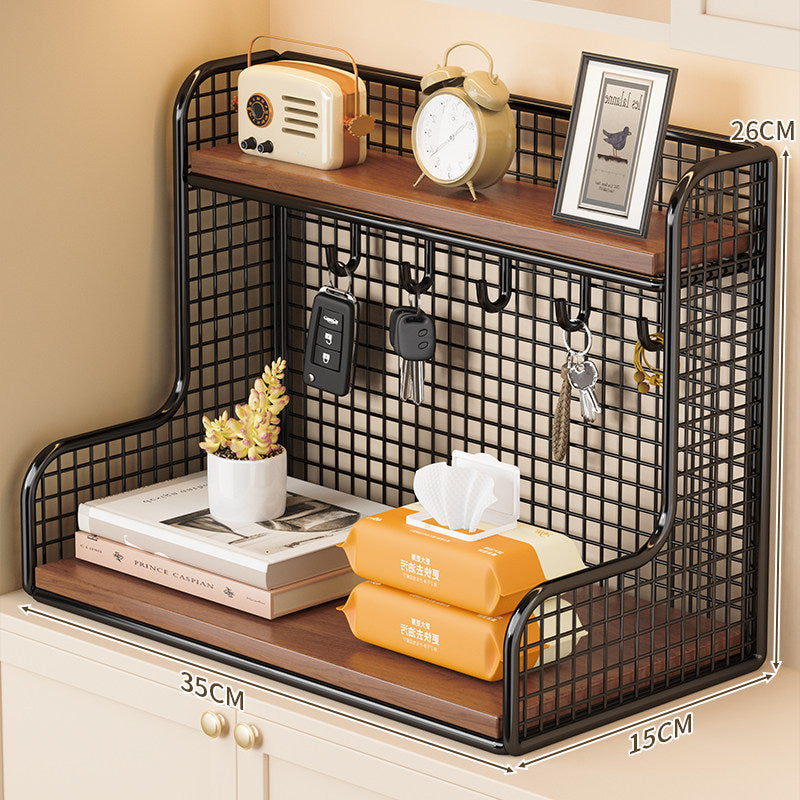 Wall-Mounted Double Shelf Organizer with Hooks | Thrascher