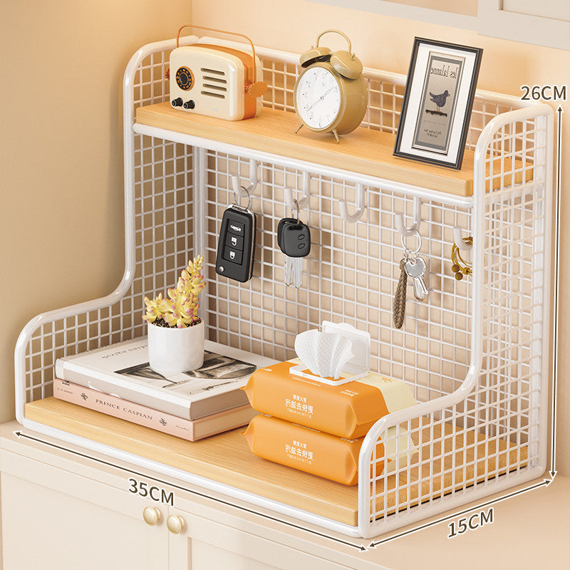Wall-Mounted Double Shelf Organizer with Hooks | Thrascher