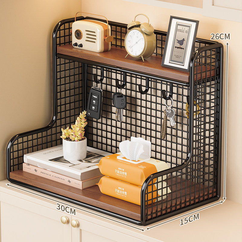 Wall-Mounted Double Shelf Organizer with Hooks | Thrascher