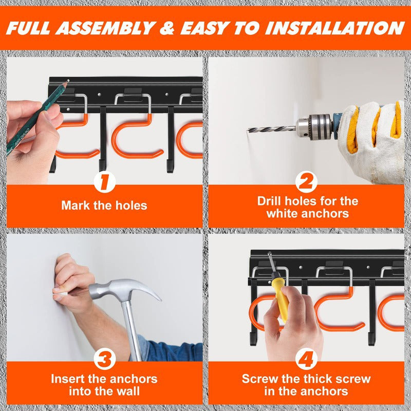 Wall-Mounted Tool Holder for Shovels, Hammers and Screwdrivers, view 5