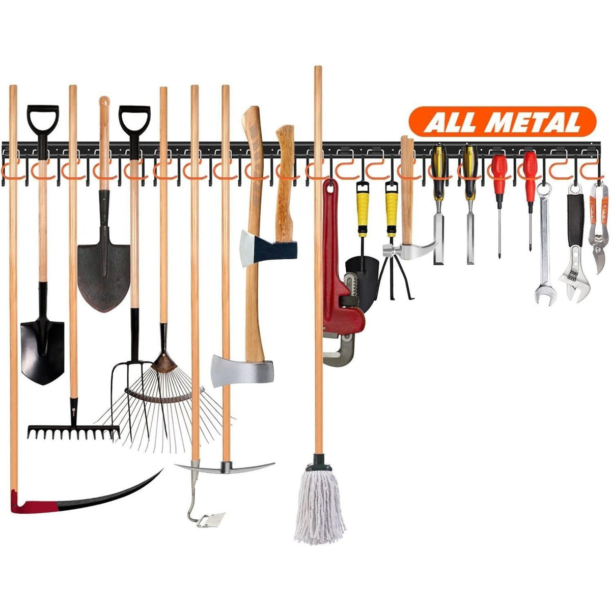 Wall-Mounted Tool Holder for Shovels, Hammers and Screwdrivers, view 6