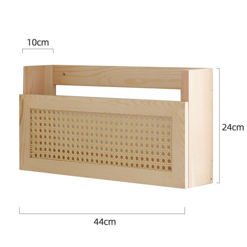 Wall Shelf made of Untreated Wood with Rattan Inserts | Thrascher