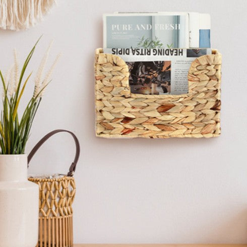Wall Shelf made of Untreated Wood with Rattan Inserts | Thrascher