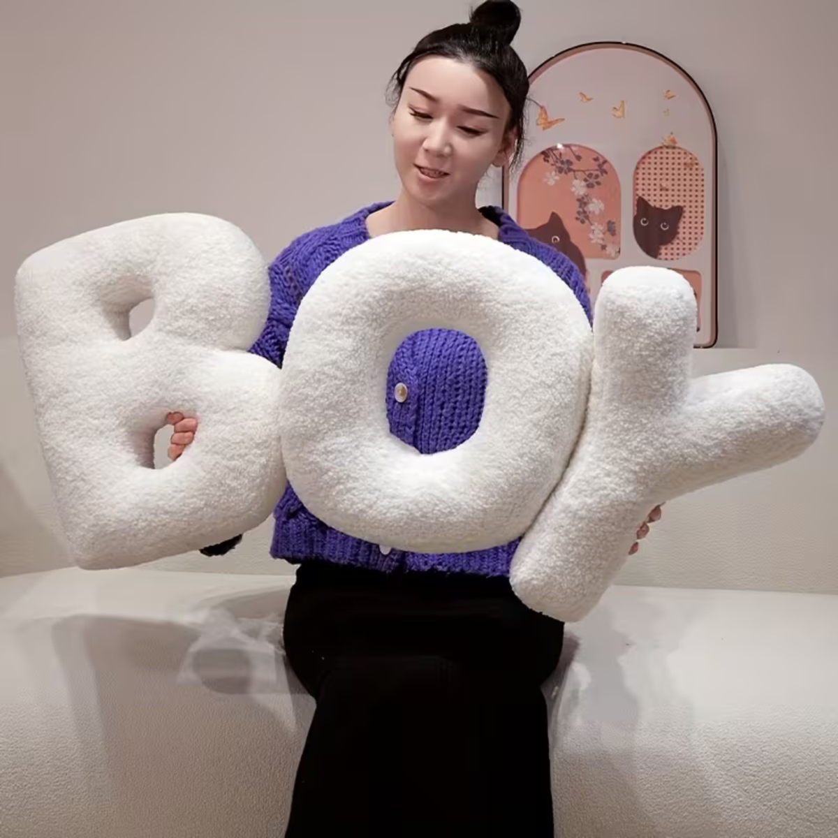 White Polyester Letter Decorative Pillow with PP Cotton Filling, view 5