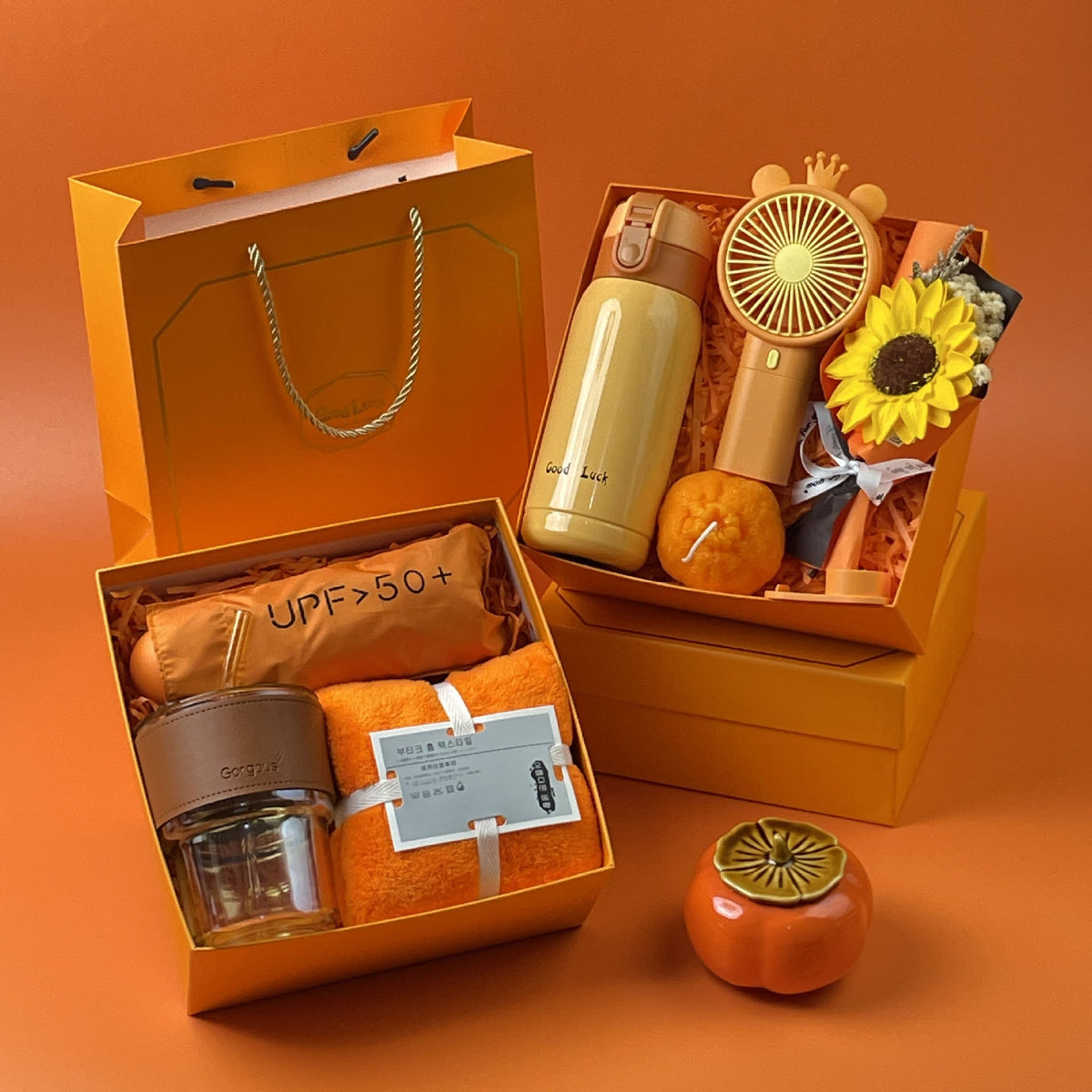 Women's Gift Set with Ceramic Mug, Compact UV Umbrella and Artificial Flowers, view 2