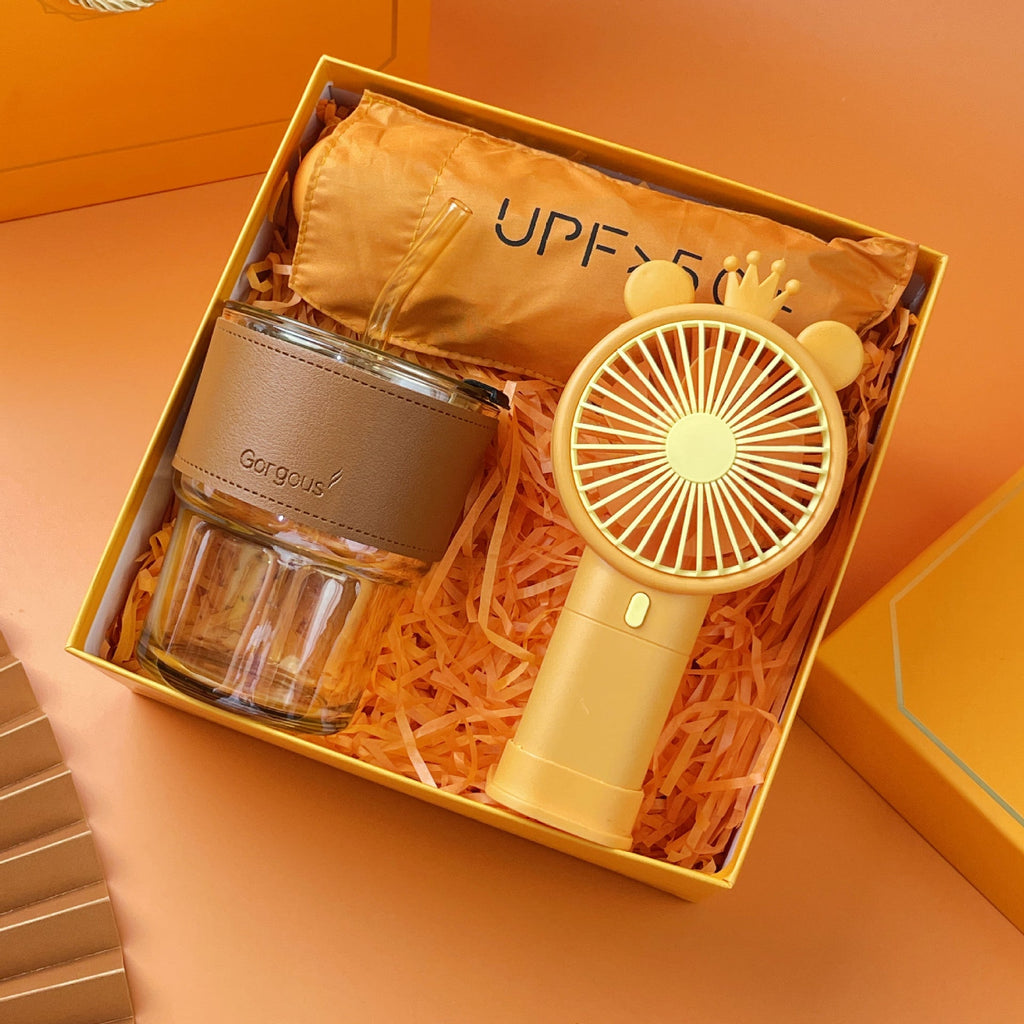 Women's Gift Set with Ceramic Mug, Compact UV Umbrella and Artificial Flowers
