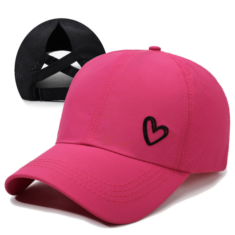 Women's Sporty Baseball Cap with Embroidered Heart Motif, Adjustable Strap, view 2