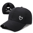 Women's Sporty Baseball Cap with Embroidered Heart Motif, Adjustable Strap, view 3