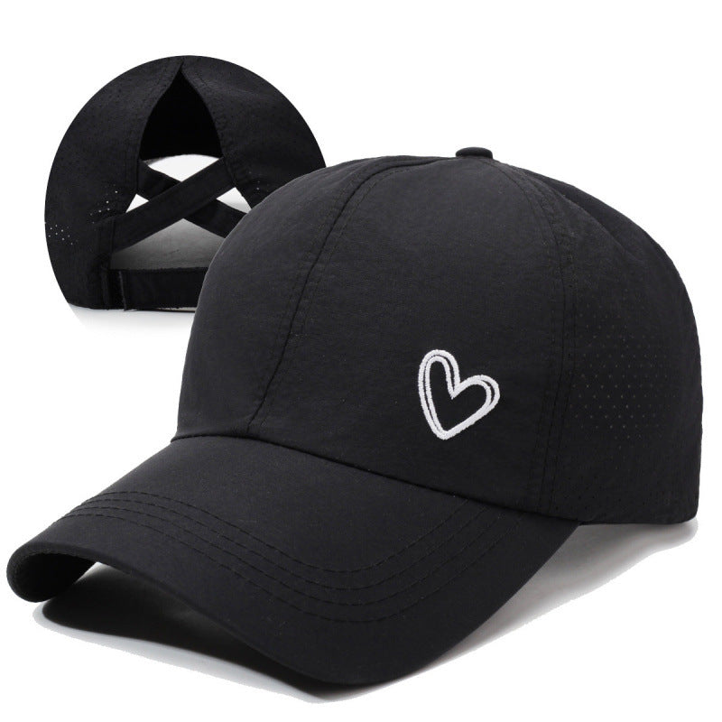 Women's Sporty Baseball Cap with Embroidered Heart Motif, Adjustable Strap, view 3