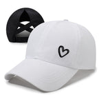 Women's Sporty Baseball Cap with Embroidered Heart Motif, Adjustable Strap, view 4