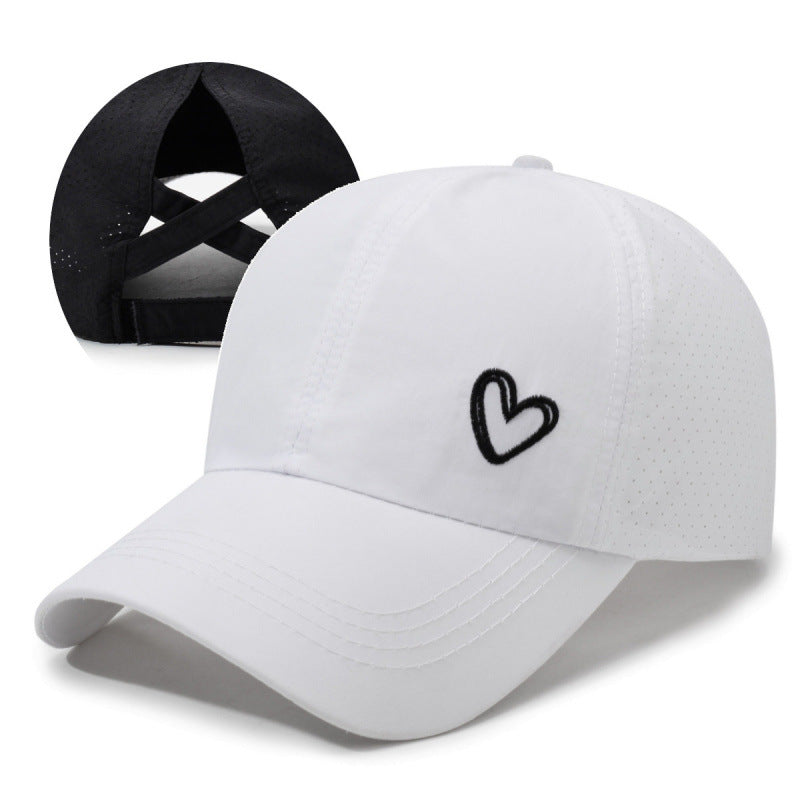 Women's Sporty Baseball Cap with Embroidered Heart Motif, Adjustable Strap, view 4