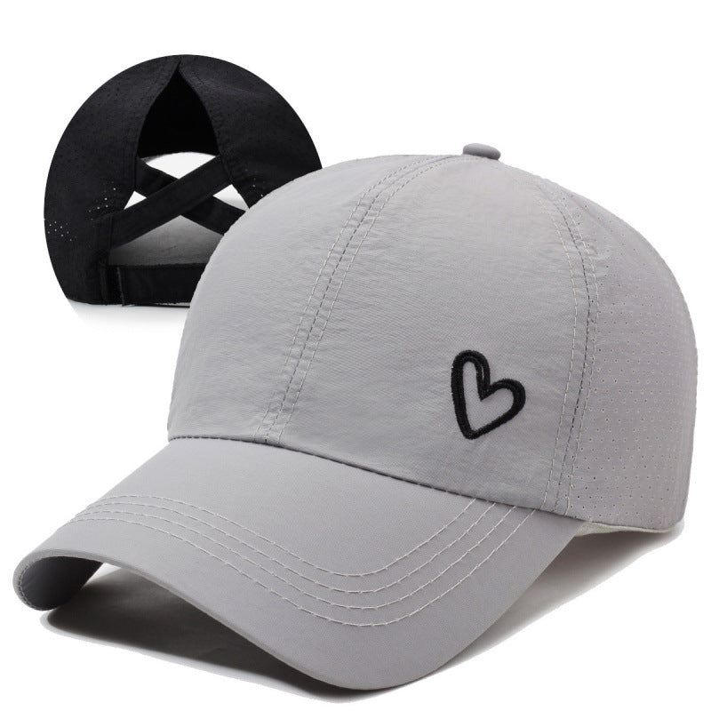Women's Sporty Baseball Cap with Embroidered Heart Motif, Adjustable Strap, view 5