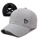 Women's Sporty Baseball Cap with Embroidered Heart Motif, Adjustable Strap, view 5