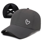 Women's Sporty Baseball Cap with Embroidered Heart Motif, Adjustable Strap