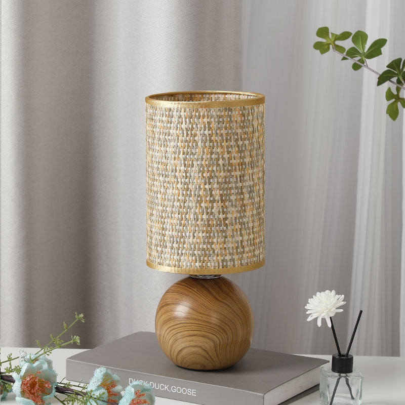 Wood Base Woven Rattan Umbrella Table Lamp | Thrascher