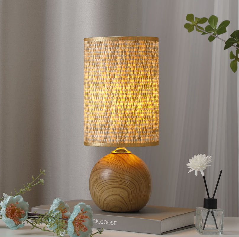 Wood Base Woven Rattan Umbrella Table Lamp | Thrascher