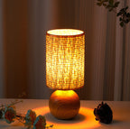 Wood Base Woven Rattan Umbrella Table Lamp | Thrascher