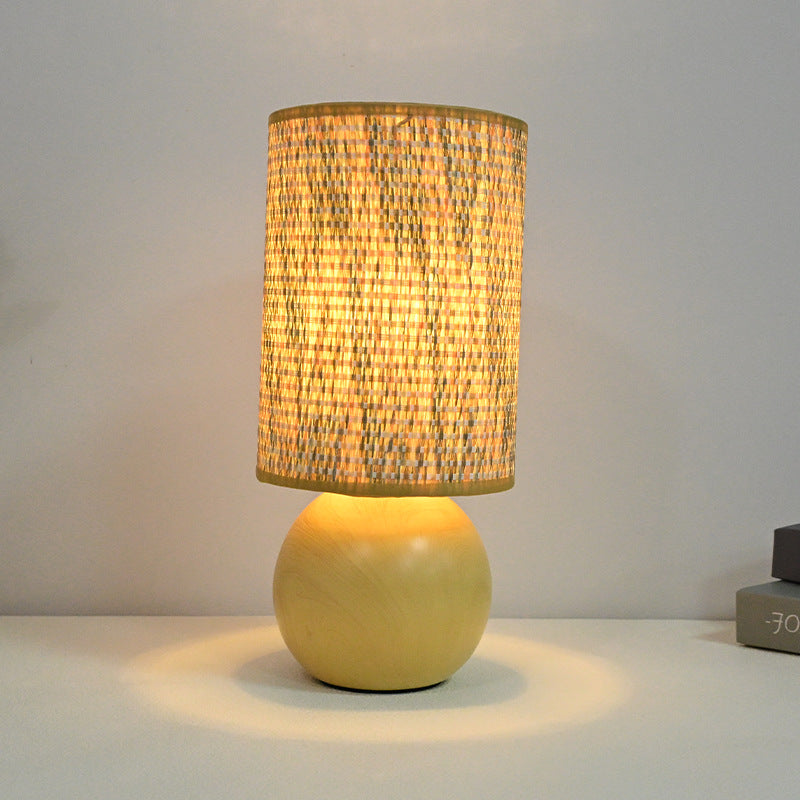Wood Base Woven Rattan Umbrella Table Lamp | Thrascher