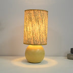 Wood Base Woven Rattan Umbrella Table Lamp | Thrascher