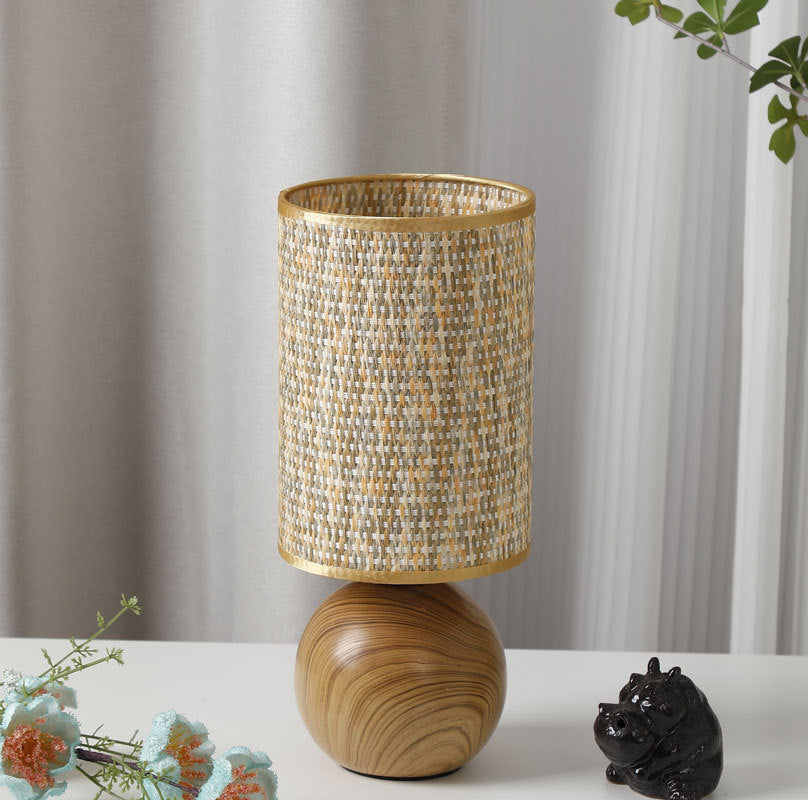 Wood Base Woven Rattan Umbrella Table Lamp | Thrascher