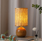 Wood Base Woven Rattan Umbrella Table Lamp | Thrascher