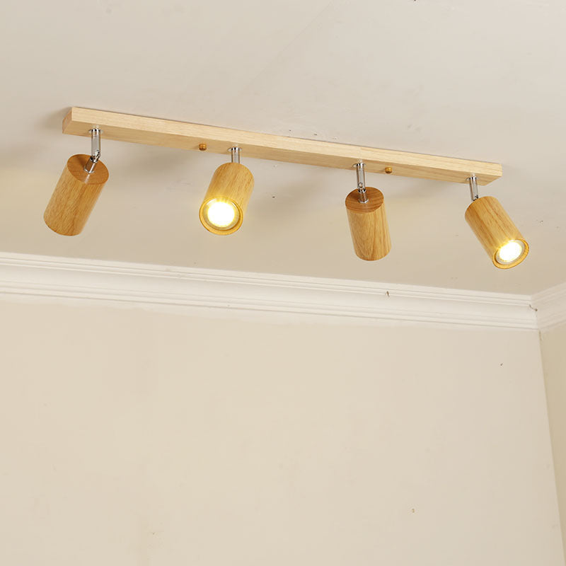 Wood Beam Ceiling Rail with Adjustable Cylinder Spotlights | Thrascher