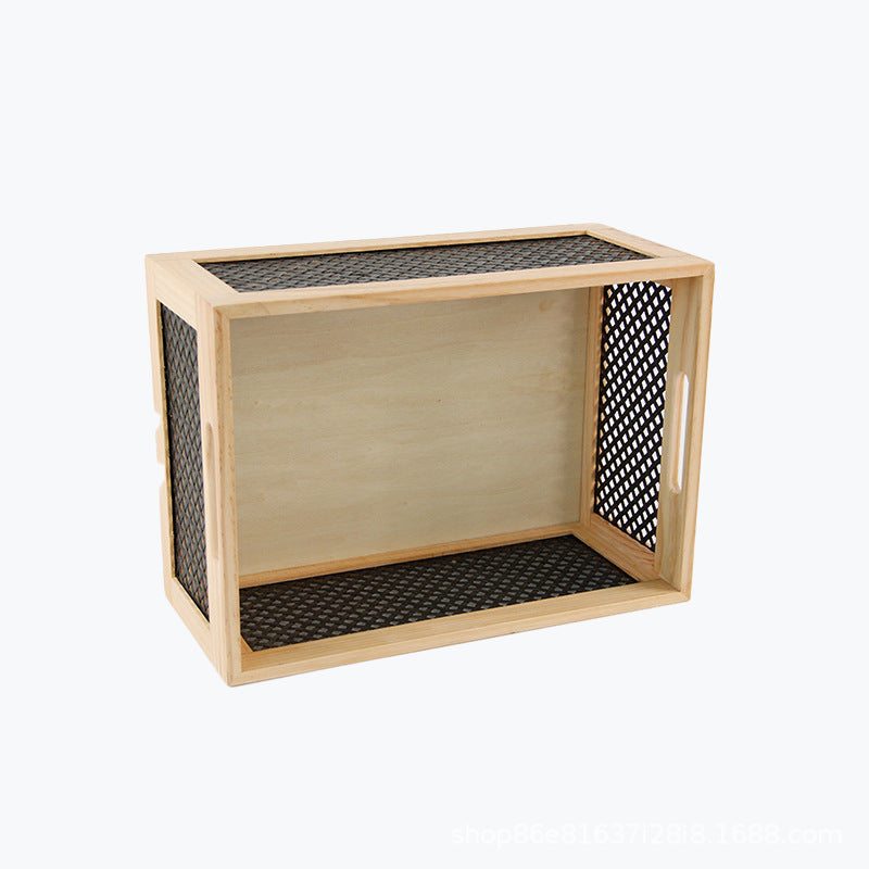 Wood Storage Box with Decorative Mesh Elements | Thrascher