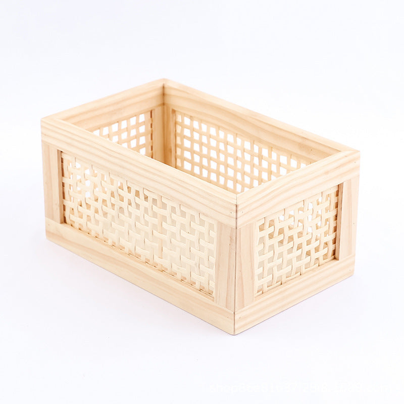 Wood Storage Box with Decorative Mesh Elements | Thrascher