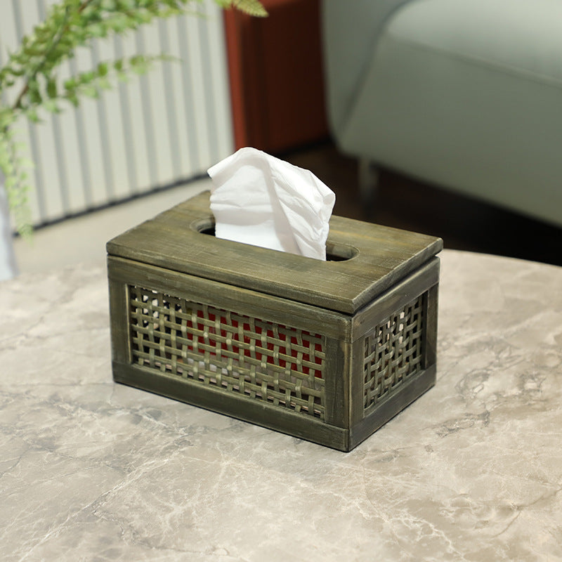 Wooden Tissue Box with Woven | Thrascher