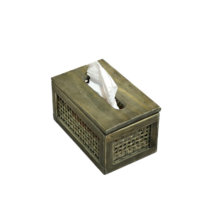 Wooden Tissue Box with Woven | Thrascher