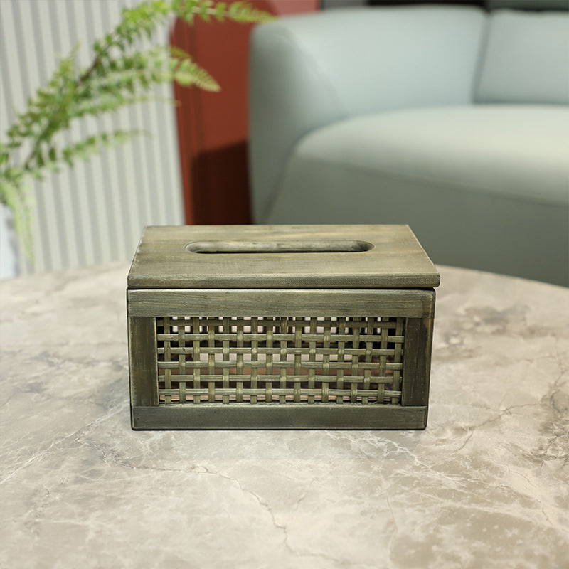 Wooden Tissue Box with Woven | Thrascher