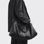 Woven Leather Weekend Duffel Bag with Dual Handles & Adjustable Shoulder Strap, view 3