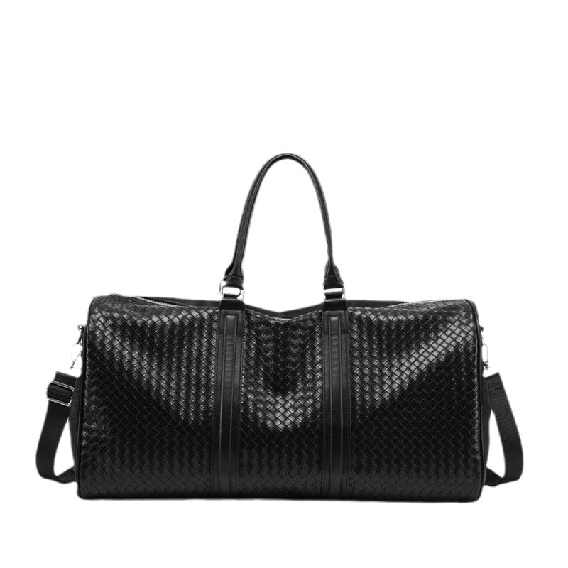 Woven Leather Weekend Duffel Bag with Dual Handles & Adjustable Shoulder Strap, view 5