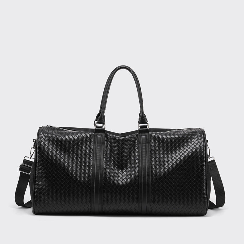 Woven Leather Weekend Duffel Bag with Dual Handles & Adjustable Shoulder Strap, view 6