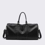 Woven Leather Weekend Duffel Bag with Dual Handles & Adjustable Shoulder Strap, view 6