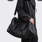 Woven Leather Weekend Duffel Bag with Dual Handles & Adjustable Shoulder Strap